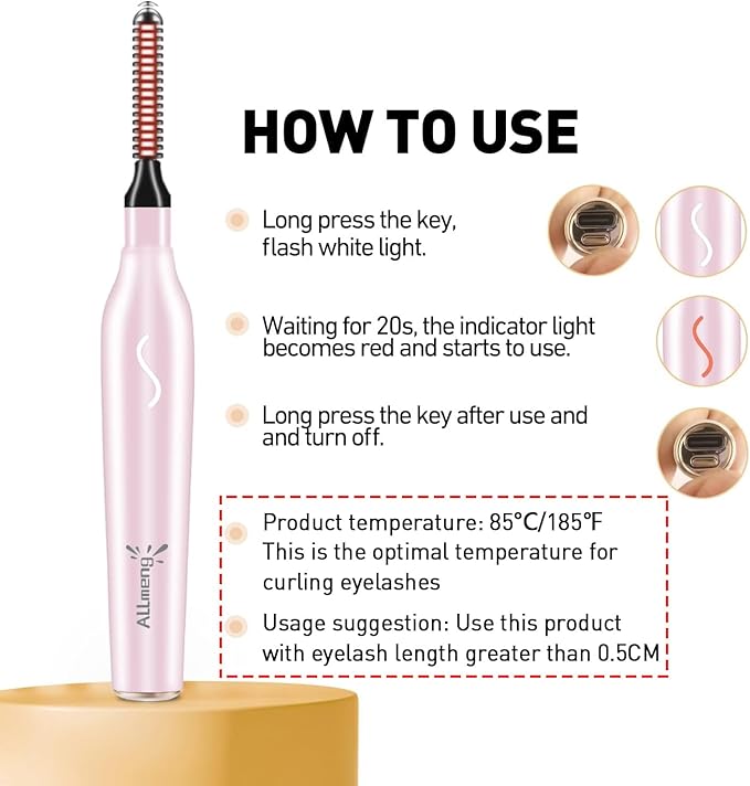 Heated Eyelash Curlers-Electric Eyelash Curler for Makeup Tools USB Rechargeable,Fast Heat up Within 10s - 24 Hours Long Lasting (Pink)