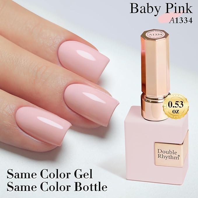 Double Rhythm 15ML Gel Nail Polish Pure Sheer Same Color Same Bottle Soak Off Gel Polish Art Manicure Salon DIY at Home for Women (Baby Pink-A1334)