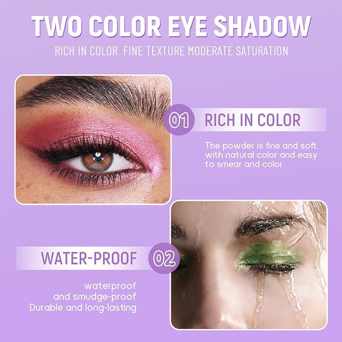 2Pcs Shimmer Brown Eyeshadow Double Colors Palette, High Pigment Eye Shadow Powder, Blendable Smooth and Texture Waterproof, Smudge-proof, Durable and Long-lasting Makeup Palette 01#+03#