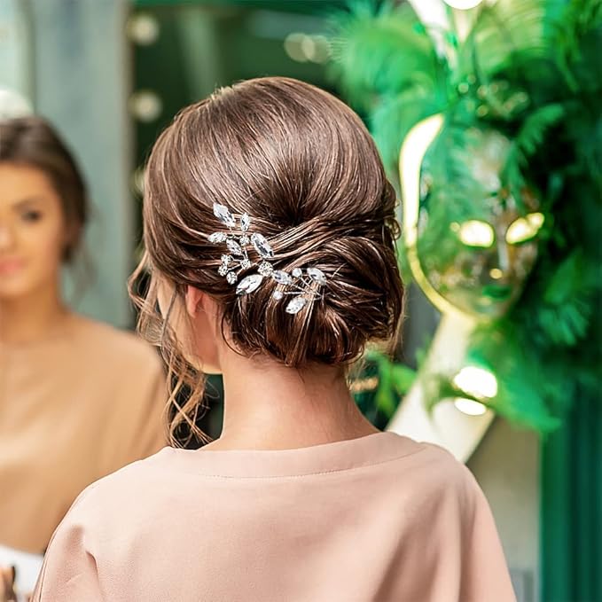 6 Pieces Bride Hair Pins Rhinestones Hair Accessories for Women Crystal Wedding Hair Piece for Bride Women Girls Bridesmaids(Silver)