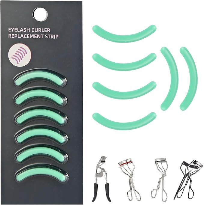 Soft Silicone Rubber Eyelash Curler Refills Compatible with Shiseido, Tweezerman, Revlon, Shu Uemura, Surratt, e.l.f Eyelash Curler for Travel Portable Carry,Cosmetic Accessory,6PCS (Green)