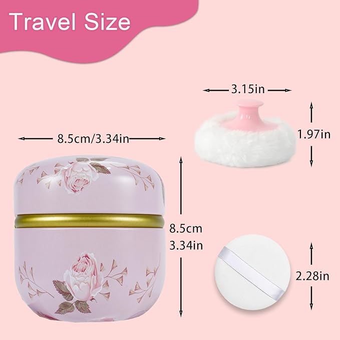SHIMIDO Body Powder Puff and Container, 3.15" Portable Empty Body Powder Container for Baby Women's Loose Dusting Powder, Powder Case Box with Lids for Bath, Travel and Home Use (Old time)
