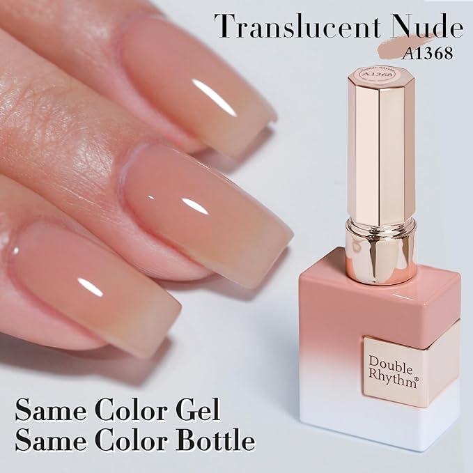 Double Rhythm 15 ML Gel Polish Pure Sheer Same Color Same Bottle Soak Off Gel Polish Nail Art Manicure Salon DIY at Home for Women (Jelly Nude-A1368)