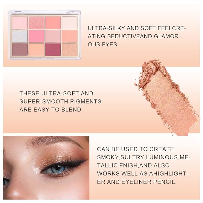 Nude Pink Eyeshadow Palette,Natural Neutral Warm Colors Cream Light Colors Eyeshadow Palette,Eye Shadow Palette Long Lasting Naturing-Looking Make Up Pallets for Women,Vegan