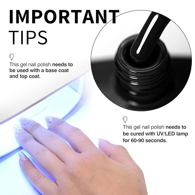 CANNI Black Gel Nail Polish, 1Pcs Pure Black Color High Gloss Soak Off UV Gel Polish Nail French Manicure Salon DIY