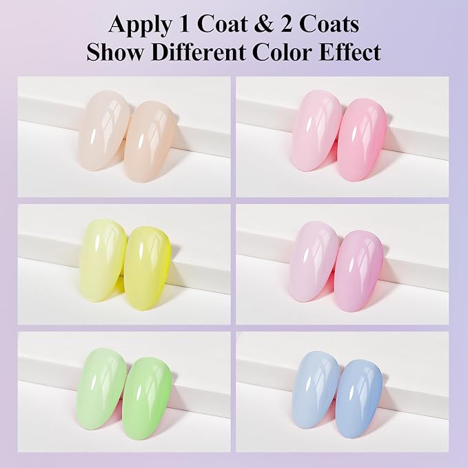 Nail Polish Set 6 Colors Pastel Quick Dry Nail Lacquer Sheer Pink, Purple, Light Blue, Nude Fast Dry Fingernail Polish Bulk DIY Salon Gift For Women Summer Colors,8lm/0.27fl.oz