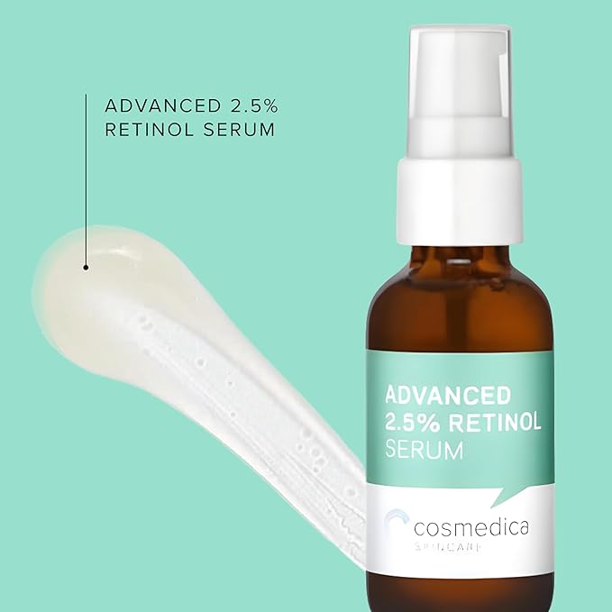 Cosmedica Skincare Facial Serum Trio Set Value for Clear Skin - Vitamin C Super Serum, 2.5% Retinol Serum, Pure Hyaluronic Acid Serum – Vegan, Cruelty-Free Skincare 3 pack