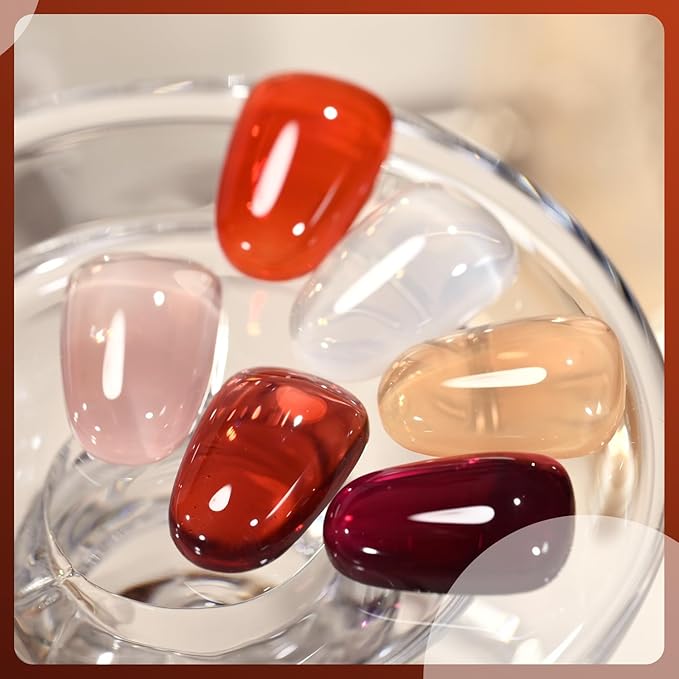 GAOY Jelly Brown Gel Nail Polish of 6 Transparent Nude White Dark Red Colors Sheer Gel Polish Kit for Salon Gel Manicure and Nail Art DIY at Home