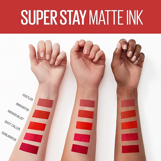MAYBELLINE Super Stay Matte Ink Liquid Lipstick Makeup, Long Lasting High Impact Color, Up to 16H Wear, Shot Caller, Bright Pinky Red, 1 Count, Packaging May Vary (Pack of 2)