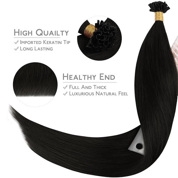 WENNALIFE U Tip Human Hair Extensions, 50g 50s 16 Inch Natural Black Remy Invisible Straight Keratin K Tip Real Human Hair