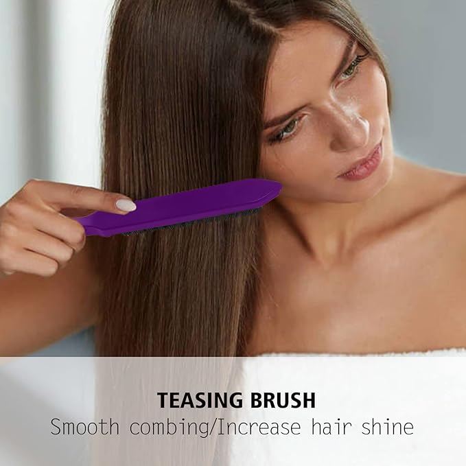 3 Pieces Hair Styling Comb Set Teasing Brush Rat Tail Comb Edge Brush for Edge&Back Brushing, Combing, Slicking Hair for Women (Purple)