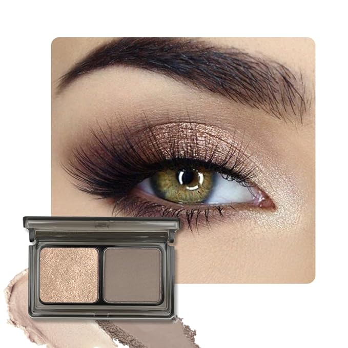 AMY'S DIARY 2 Color Taupe Brown Matte+Golden Champagne Shimmer Eyeshadow Palette – Shimmer matte Shades eye shadow for Eye Makeup, Long-Lasting & Highly Pigmented, Vegan & Cruelty-Free for woman