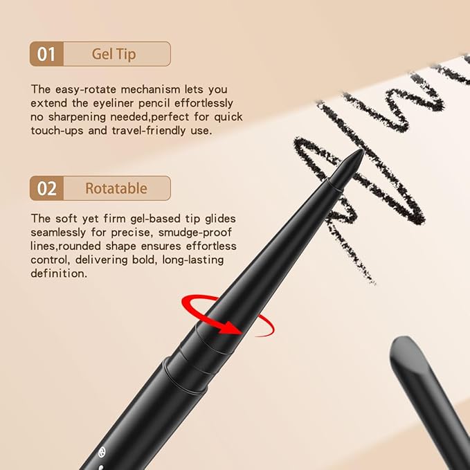 12 Pcs Black and Brown Eyeliner Pencil Gel Eyeliner Pen with Retractable and Waterproof Eye Liner for Bold and Defined Eye Liner (6 Black+6 Brown)