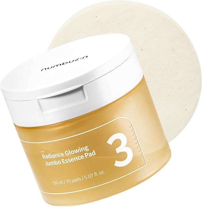 numbuzin No.3 Toner Pads | Radiance Glowing Jumbo Essence Pad | Clear Glass Skin, Texture Care | Biodegradable Vegan, Fermented Ingredients, Niacinamide | 70 Pads/5.07 fl. oz.