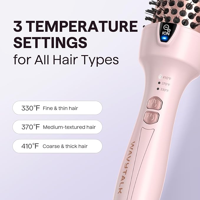 Wavytalk Updated Version Thermal Brush, 1.5 Inch Negative Ion Blowout Express Thermal Round Brush Creates Salon-Quality Blowouts, lonic Frizz Reduction Makes Hair Shinier & Smoother (Millennial Pink)