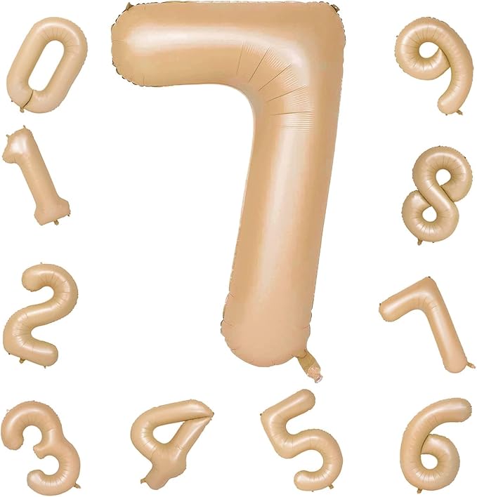 40 Inch Apricot Foil Balloon Number 7, Giant Self Inflating Nude Number Balloons 0-9 Digital Helium Balloons Set for Girls Boys 7th Birthday Anniversary Baby Shower Party Decorations Supplies