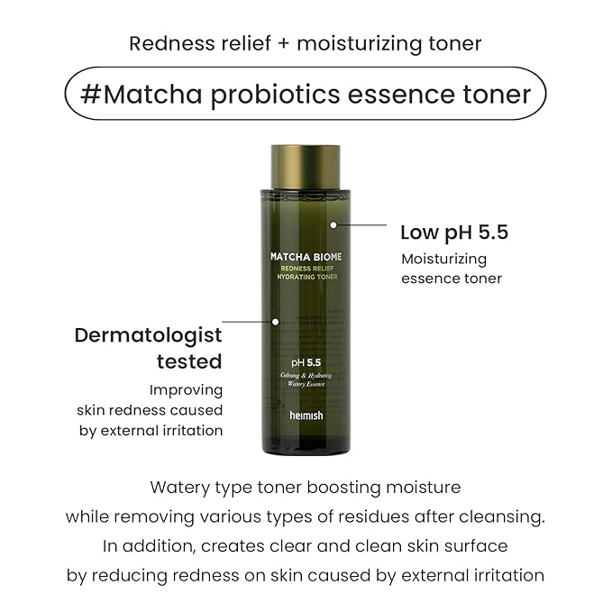 HEIMISH Matcha Biome Redness Relief Hydrating Toner - Calming & Soothing, Moisturizing, Skin Balancing Face Toner with Matcha, Probiotics, for Sensitive Skin, pH 5.5, Trouble Care, 5.1fl.oz/150ml