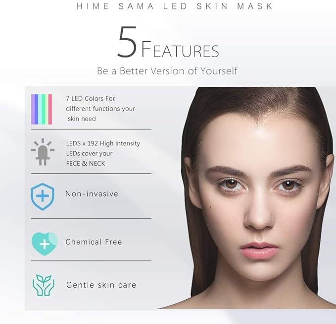 LED Face Mask – 7 Color Light Mask for Face and Neck, Red & Blue Light, Korean-Inspired Design, FSA/HSA Eligible, A-051