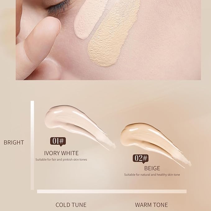 VENROCK 24HR Long-Lasting Moisturizing Liquid Foundation | Radiant, Waterproof, Concealing & Oil-Control (01# Ivory White, 30ml)