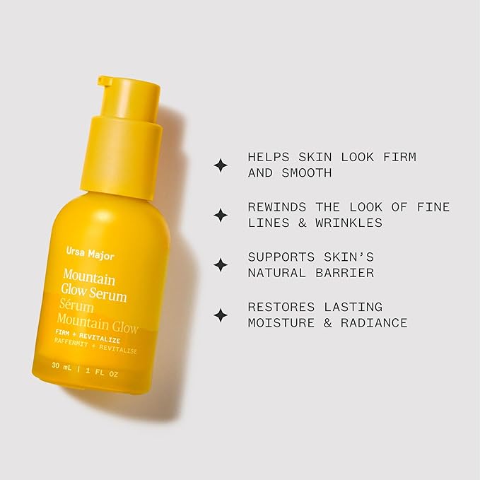 Ursa Major Mountain Glow Natural Face Serum | Vegan Daily Facial Moisturizer | Combat Wrinkles & Sagging Skin | Boost Radiance and Skin Glow | Cruelty-Free & Non-Toxic | For Men & Women | 1.0 ounce