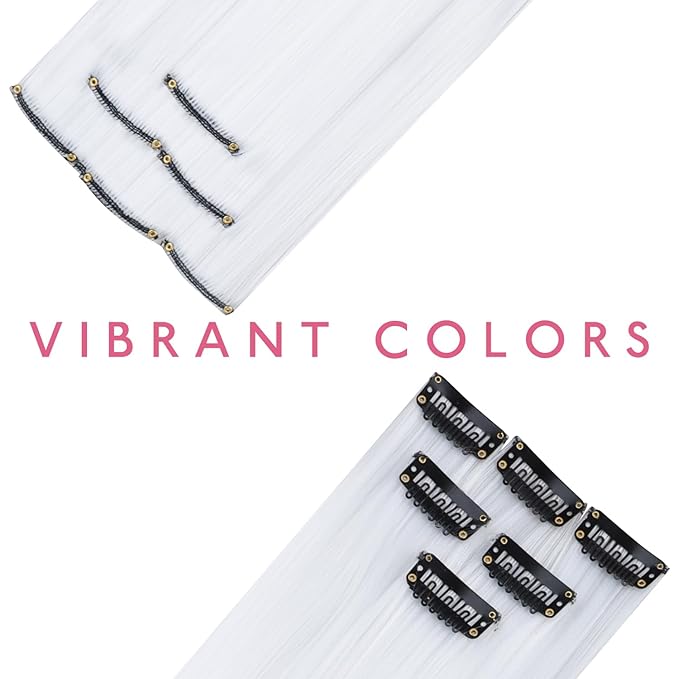 WENNALIFE 12 PCS White Hair Extensions Clip in, Colored Clip in Hair Extensions for Kids Highlights Rainbow Hair Clips for Girls Synthetic Straight Pop-up Style Colorful Festival Girl Hair Accessories