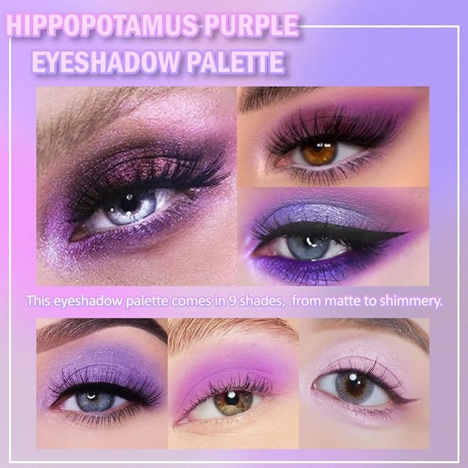 AMY'S DIARY Matte Shimmer Light Deep Purple Eye Shadow Palette Makeup,Eyeshadow Long Lasting Waterproof Cruelty-Free, 9 Blendable Shades in Smooth Finishes with Gorgeous Pearls for Girls (purple)