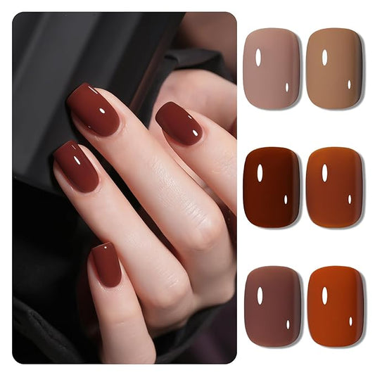 GAOY Hot Fudge Jelly Gel Nail Polish of 6 Transparent Nude Brown Orange Pumpkin Colors Sheer Gel Polish Kit for Salon Manicure and Nail Art DIY at Home