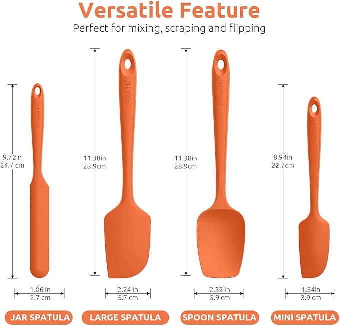 U-Taste Silicone Spatula Set with 600 Degrees Fahrenheit Heat Resistant (Orange)
