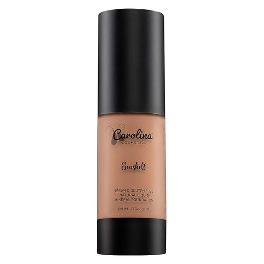Carolina Cosmetics - Plant-Based Foundation in Seashell Shade - Hydrating, Pore-Minimizing & Buildable Coverage - Vegan, Non-GMO, Gluten-Free, Paraben-Free- Sun Protection - 1Fl Oz