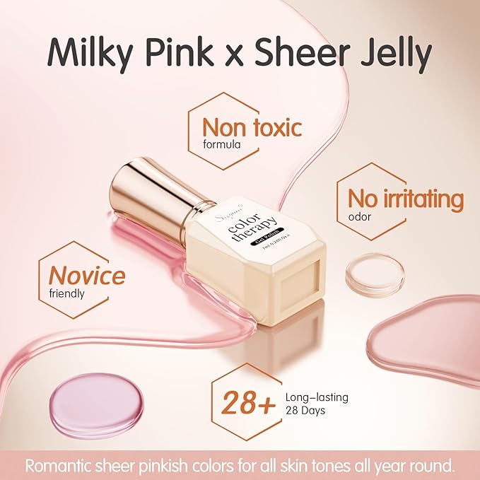 Icy Jelly Nude Pink Gel Nail Polish Set of 6 Transparent Milky White Colors Sheer Gel Polish x Kit for Salon Manicure and Nail Art DIY at Home