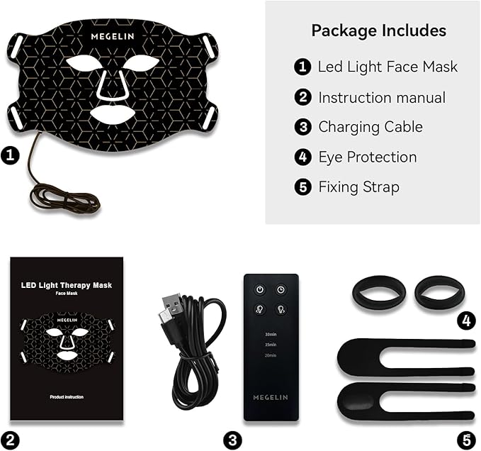 MEGELIN 7 Colors Led Light Therapy Facial Mask, Face Light Therapy Mask for Face, Reduce Wrinkles Smooth Skin, Infrared Light Skin Rejuvenation