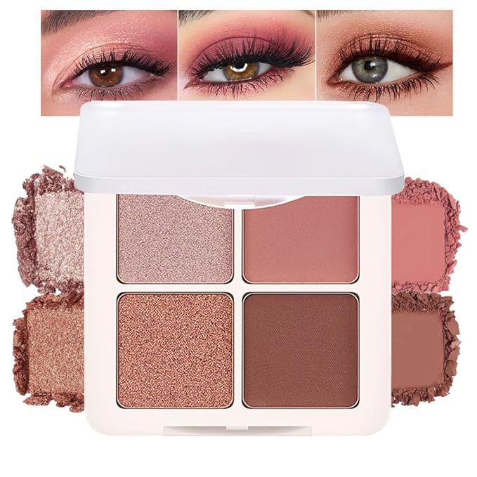 4 Colors Matte Shimmer Eyeshadow Makeup Palette,Rose Gold Nude Pink Natural Neutral Eye Shadow Palette,Long Lasting Waterproof Naturing-Looking Women Girls Eye Shadow
