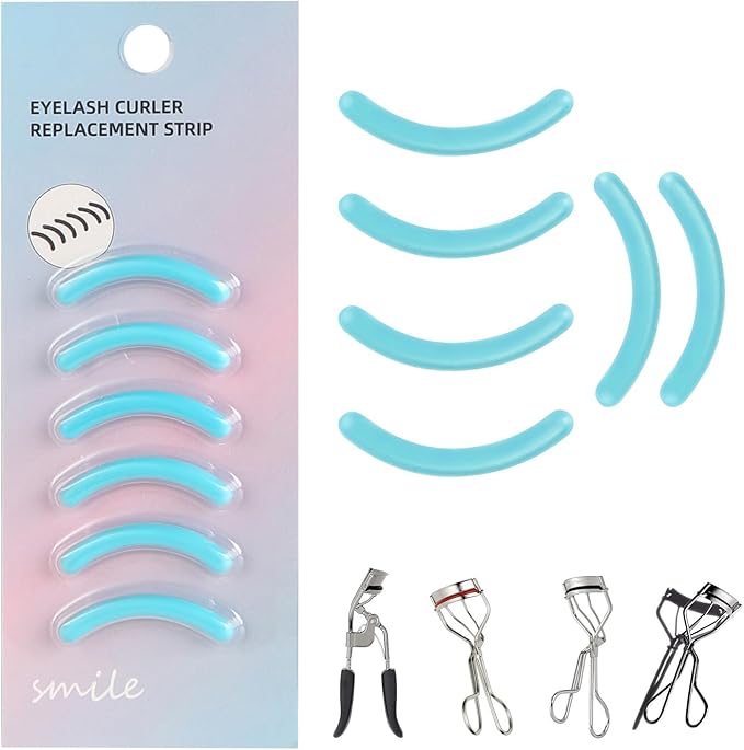 Soft Silicone Rubber Eyelash Curler Refills Compatible with Shiseido, Tweezerman, Revlon, Shu Uemura, Surratt, e.l.f Eyelash Curler for Travel Portable Carry,Cosmetic Accessory,6PCS (Blue)