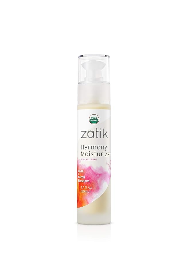 Zatik Naturals - Harmony Moisturizer with Rose and Neroli Blossom, USDA Organic, Vegan, Non GMO, Gluten Free, Soy Free, Alcohol Free, pH Balanced, Biodegradable, 1.7 fl oz 50ml