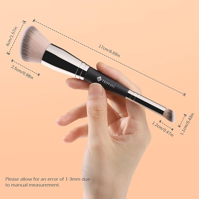 TEOYALL Dual-Ended Foundation Under Eye Concealer Brush, Flat Angled Contour Synthetic Bristles for Liquid Cream Powder