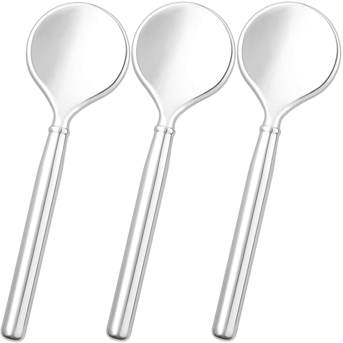 3pcs Mini Metal Makeup Spoon, Reusable Cosmetic Cream Spatulas, Skincare Scoop Applicator Facial Massage Beauty Tools for Mixing and Sampling Face Eye Cream- Silver