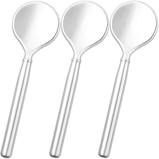3pcs Mini Metal Makeup Spoon, Reusable Cosmetic Cream Spatulas, Skincare Scoop Applicator Facial Massage Beauty Tools for Mixing and Sampling Face Eye Cream- Silver