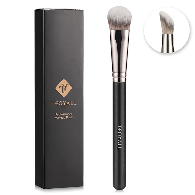 TEOYALL Angled Concealer Brush, Synthetic Contour Brush for Blending Setting Buffing with Liquid, Cream and Powder Cosmetic (Angled Brush)