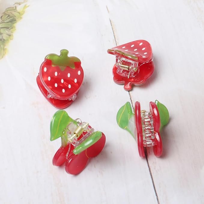 8PK Mini Fruit Hair Claw Clips for Girls Cute Cherry Lemon Strawberry Orange Hair Clip Fun Summer Hair Accessories