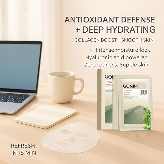 GONIM Face Mask Korean Skin Care with Hyaluronic Acid & Collagen Activation- Face Masks Skincare Hydration, Anti Aging & Moisturizing Sheet Mask, Travel Essentials, Korean Face Mask 30ml x20 Sheets