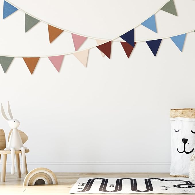 VitalCozy 17 ft Pennant Banner Flags, 2 Pcs Nursery Garland Triangle Bunting Flag Double Side Baby Banner for Boho Decor Baby Shower Birthday Wedding Party Event, Each 8.5 ft(Retro Colors)
