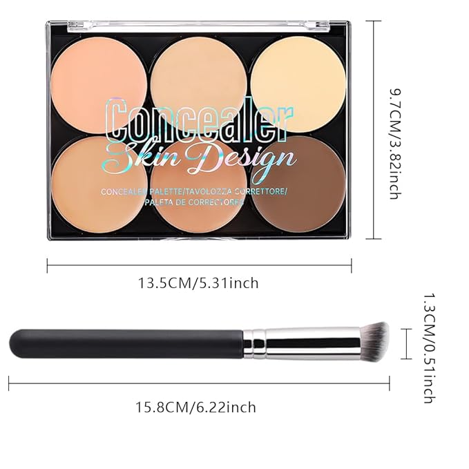 evpct 6 Colors Concealers Full Coverage Cream Contour Palette with Brush for Older Women, Under Eye Color Corrector Tri Color Pot Concealer Palette for Dark Circles Mature Skin Makeup, Waterproof, B2