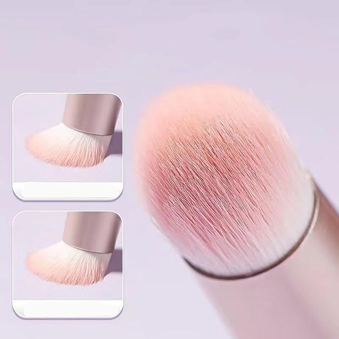 Retractable Kabuki Makeup Brush, Powder Brushes Foundation Travel Brush for Blush Bronzer & Powder, Silicone Lip Brush, Double-Ended Multi-purpose Makeup Blending Brush with Lid