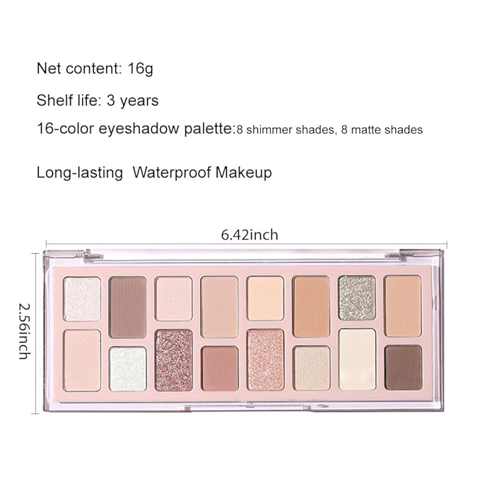 Versatile 16 Color Naked Pink Eye Shadow Palette, Blendable, Long-Lasting, Highly Pigmented, Waterproof eyeshadow palatte makeup