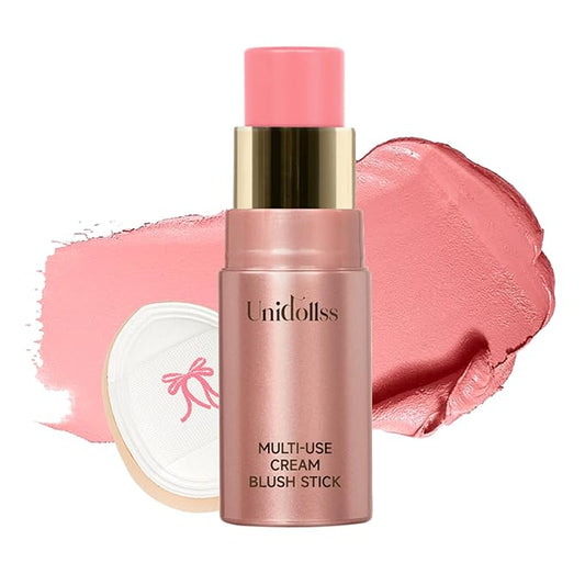 Multi-Use Waterproof Makeup Cream Blush Stick with Brush, 3-in-1 Buildable Blush Stick for Cheeks, Eyes, and Lips, All day wear, Easy Application(01 WHISPER)