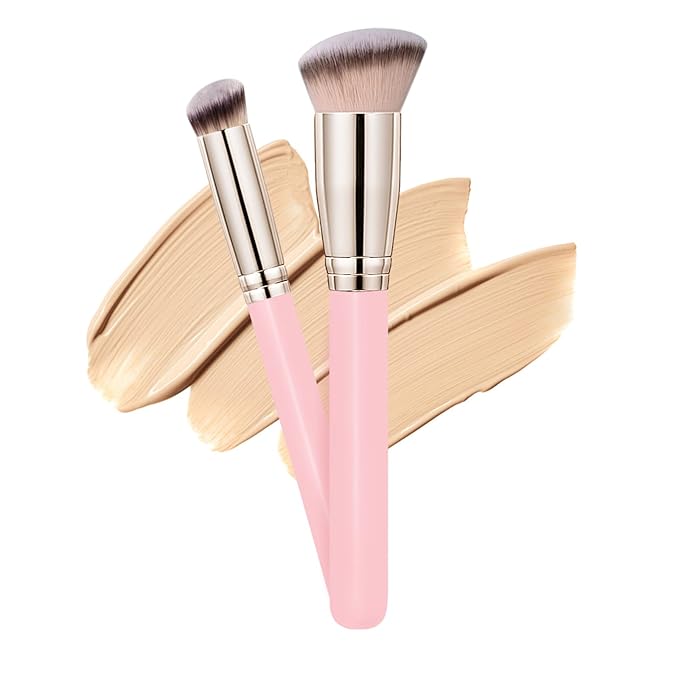 Makeup Brushes Dpolla Pro Foundation Brush and Flawless Concealer Brush Perfect for Any Look Premium Luxe Hair Contour Brush Perfect for Blending Liquid,Buffing,Cream,Sculpting,Mineral Makeup(Pink)