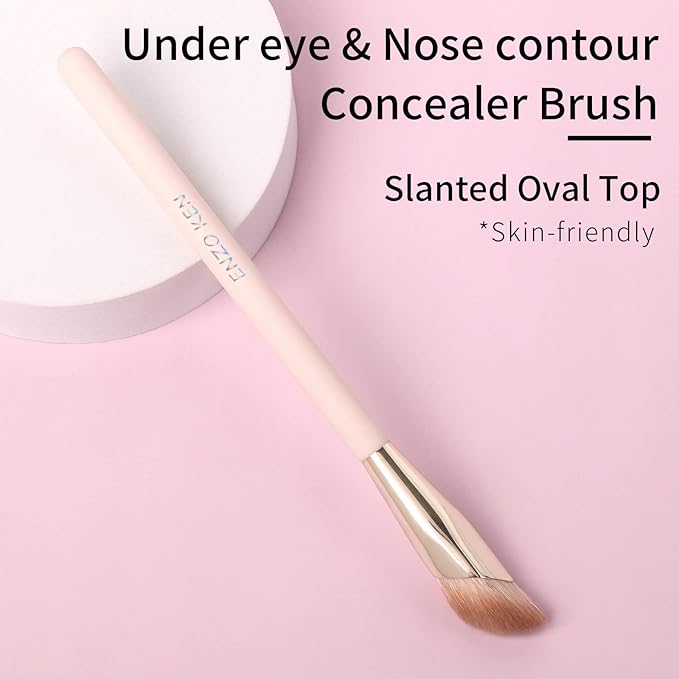 Angled Concealer Brush Under Eye, Concealer Brush, Nose Contour Brush, Small Concealer Brushes, Under Eye Makeup Brushes, Under Eye Brush, Concealer Makeup Brushes. Pink and Gold 11M