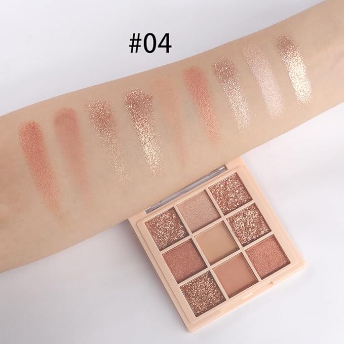 9Colors Champagne Rose Gold Eye Shadow Palette Makeup,Shimmer Pink Eyeshadow Palette Nude Glitter Sparkly Eye Shadows Long Lasting Waterproof Blendable Naturing-Looking