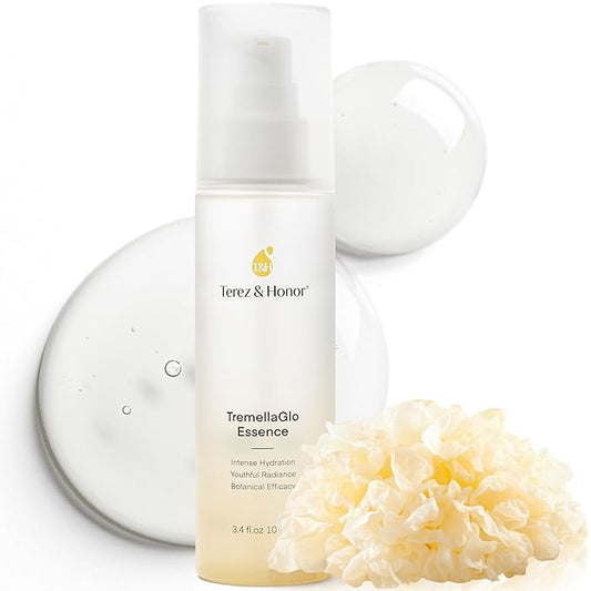 TEREZ & HONOR TremellaGlo Face Serum: Hydrating Facial Serum for Glass Skin - Korean Skincare Formula with Snow Mushroom & Hyaluronic Acid, for Sensitive & Dry Skin, Vegan, 3.4 FL OZ/100mL