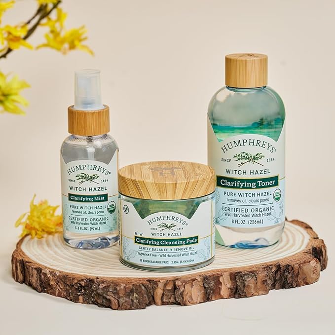 Humphreys Witch Hazel Clarifying Toner Mist Spray | Wild Harvested Witch Hazel | USDA Organic| Travel Size 3.3 Fl Oz | Fragrance Free | Clears Pores & Removes Oil
